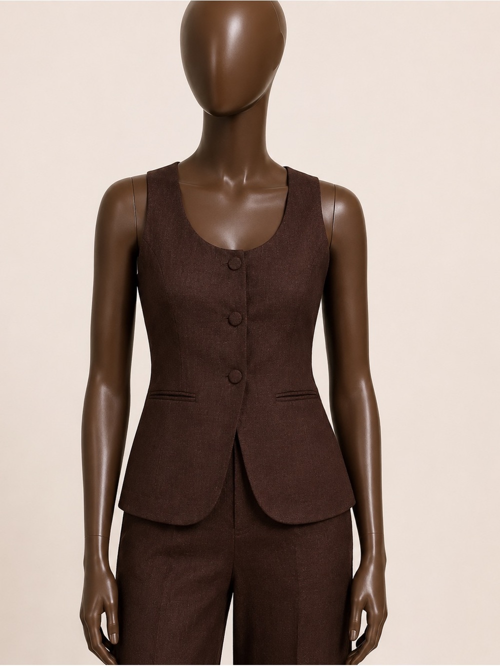 Sleeveless Tailored Peplum Top in Deep Brown